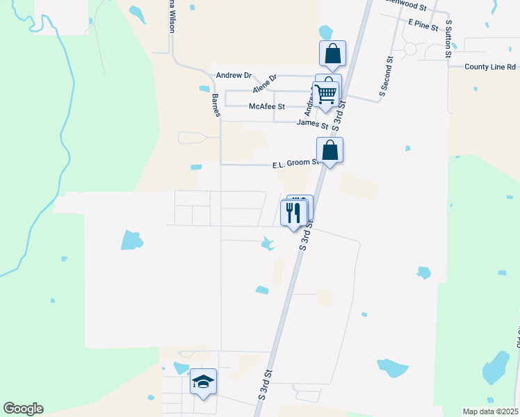 map of restaurants, bars, coffee shops, grocery stores, and more near 113 Springleaf Lane in Mabank