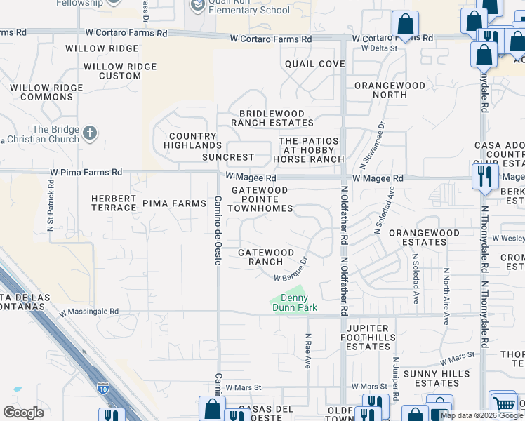 map of restaurants, bars, coffee shops, grocery stores, and more near 4440 West Rockwood Drive in Tucson