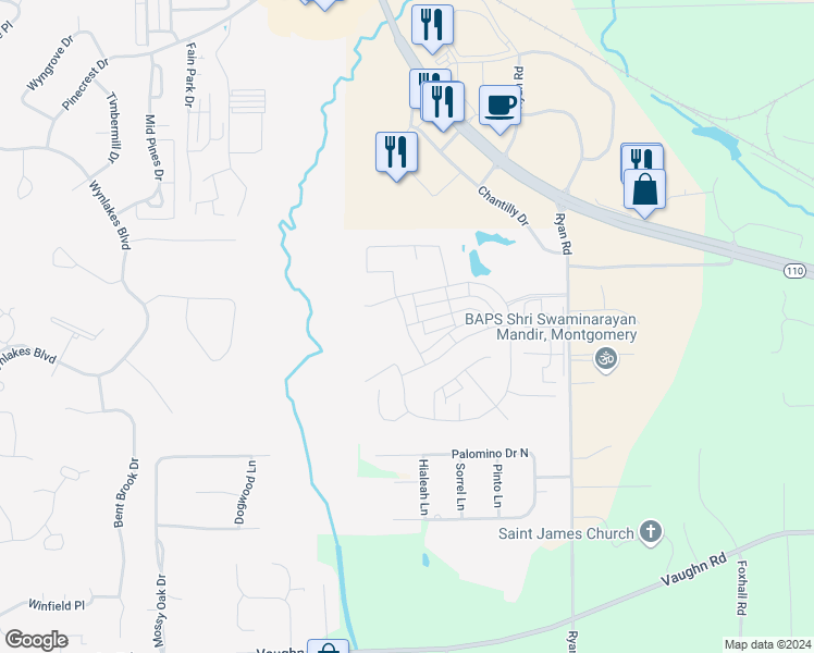 map of restaurants, bars, coffee shops, grocery stores, and more near 8700 Jamac Lane in Montgomery