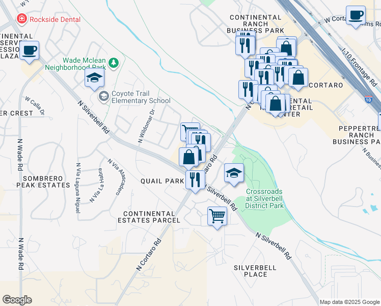map of restaurants, bars, coffee shops, grocery stores, and more near 7870 North Silverbell Road in Tucson