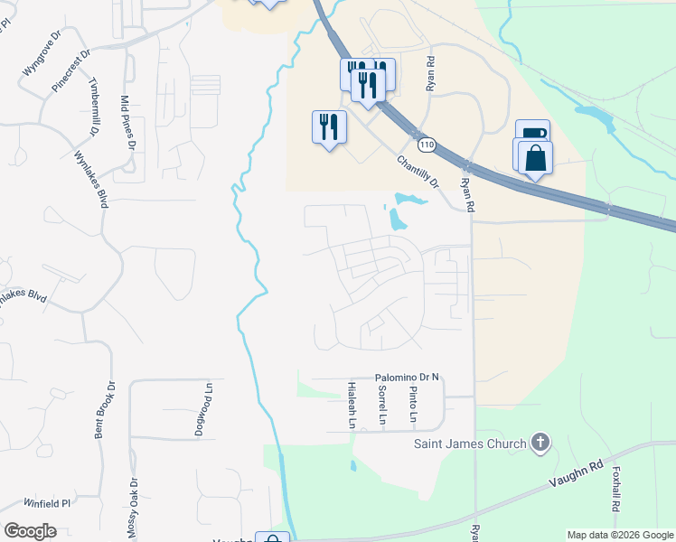 map of restaurants, bars, coffee shops, grocery stores, and more near 8700 Jamac Lane in Montgomery