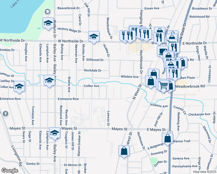 map of restaurants, bars, coffee shops, grocery stores, and more near 390 Collier Avenue in Jackson