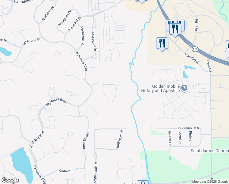 map of restaurants, bars, coffee shops, grocery stores, and more near 9800 Wynchase Circle in Montgomery