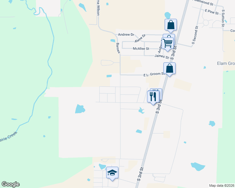 map of restaurants, bars, coffee shops, grocery stores, and more near 131 Creek Meadow Drive in Mabank