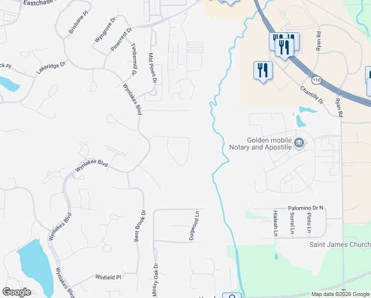 map of restaurants, bars, coffee shops, grocery stores, and more near 9800 Wynchase Circle in Montgomery