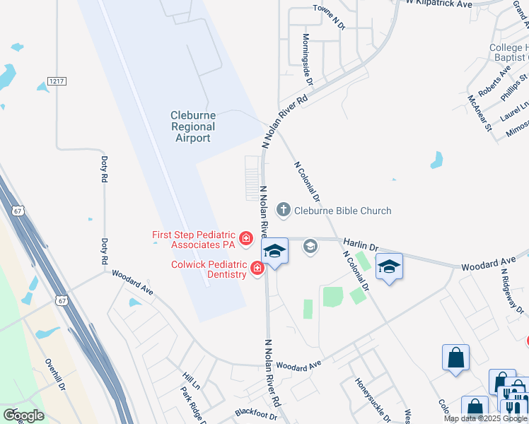 map of restaurants, bars, coffee shops, grocery stores, and more near 1014 North Nolan River Road in Cleburne