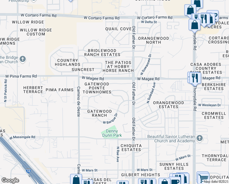 map of restaurants, bars, coffee shops, grocery stores, and more near 7915 North Roundstone Drive in Tucson