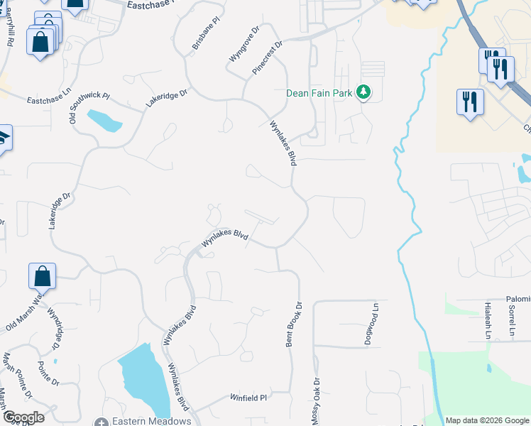 map of restaurants, bars, coffee shops, grocery stores, and more near 9517 Fendall Hall Circle in Montgomery