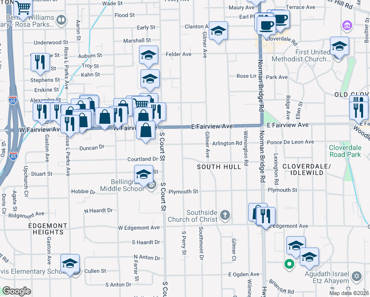 map of restaurants, bars, coffee shops, grocery stores, and more near 42 Arlington Road in Montgomery