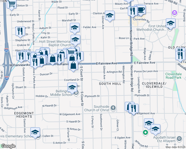 map of restaurants, bars, coffee shops, grocery stores, and more near 42 Arlington Road in Montgomery