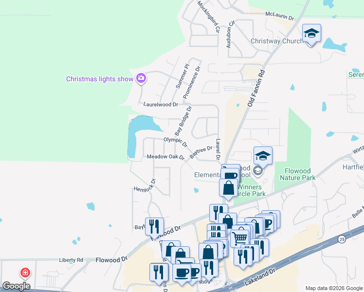 map of restaurants, bars, coffee shops, grocery stores, and more near 3032 Bay Bridge Drive in Brandon