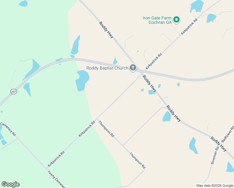 map of restaurants, bars, coffee shops, grocery stores, and more near 480 Kirkpatrick Road in Cochran