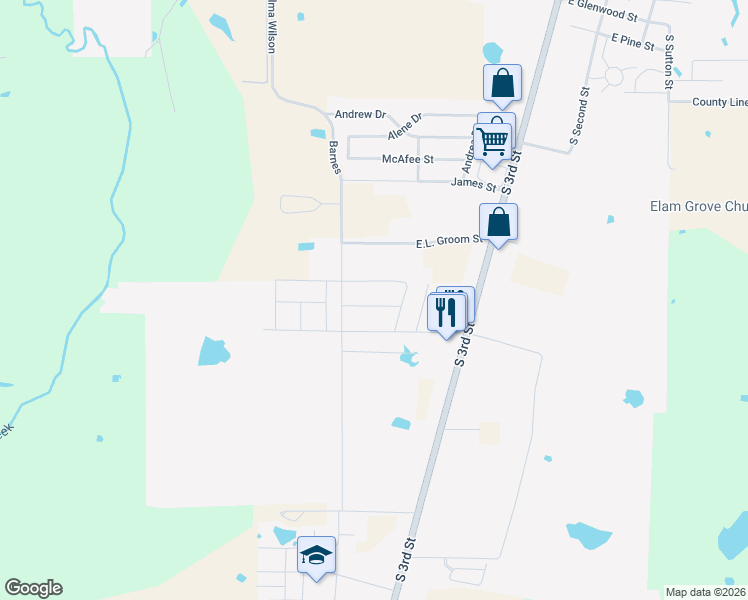 map of restaurants, bars, coffee shops, grocery stores, and more near 111 Springleaf Lane in Mabank