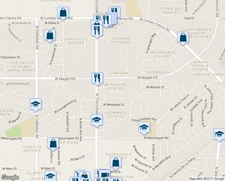map of restaurants, bars, coffee shops, grocery stores, and more near 7928 North Sirius Drive in Tucson