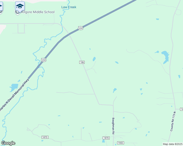map of restaurants, bars, coffee shops, grocery stores, and more near 1429 Baughman Road in Kilgore