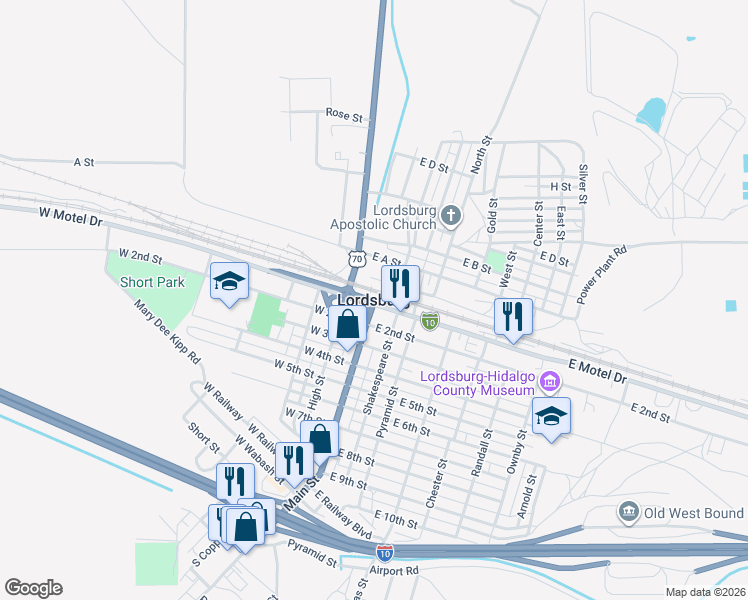 map of restaurants, bars, coffee shops, grocery stores, and more near in Lordsburg