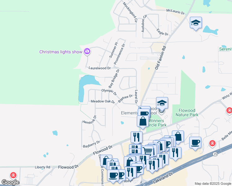 map of restaurants, bars, coffee shops, grocery stores, and more near 523 Olympic Drive in Flowood