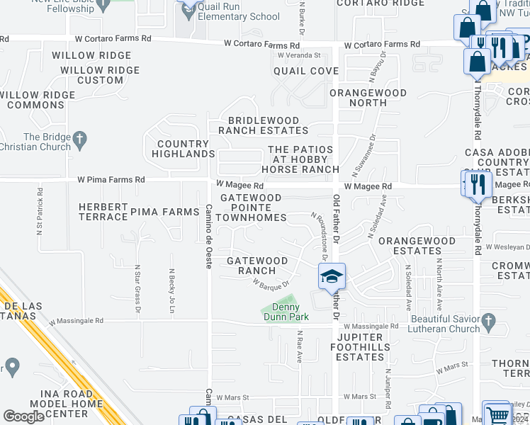 map of restaurants, bars, coffee shops, grocery stores, and more near 4400 West Rockwood Drive in Tucson
