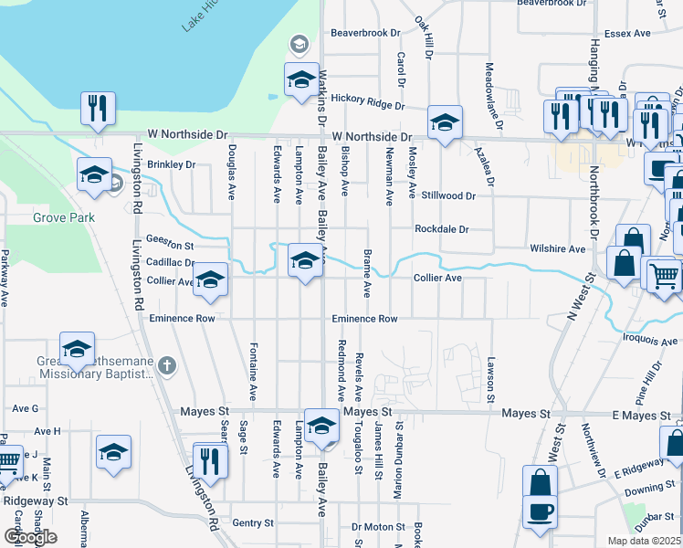 map of restaurants, bars, coffee shops, grocery stores, and more near 3603 Bishop Avenue in Jackson