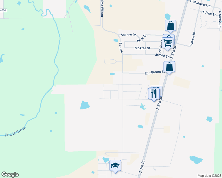 map of restaurants, bars, coffee shops, grocery stores, and more near 114 Spring Crest Street in Mabank