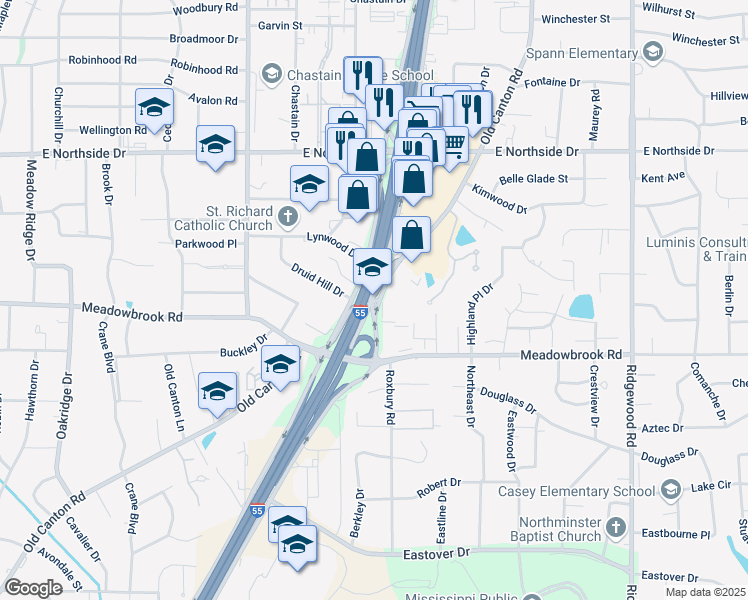 map of restaurants, bars, coffee shops, grocery stores, and more near in Jackson
