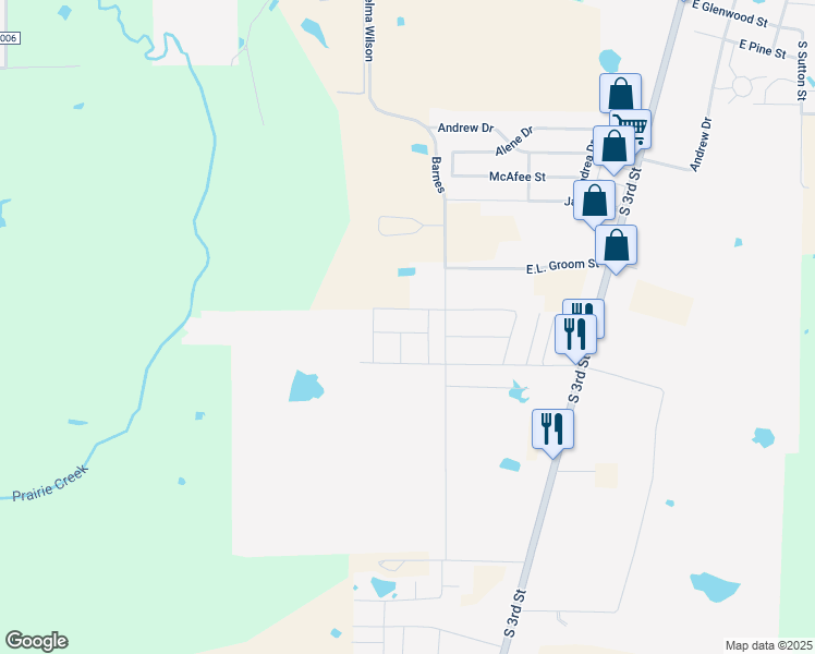 map of restaurants, bars, coffee shops, grocery stores, and more near 114 Spring Crest Street in Mabank