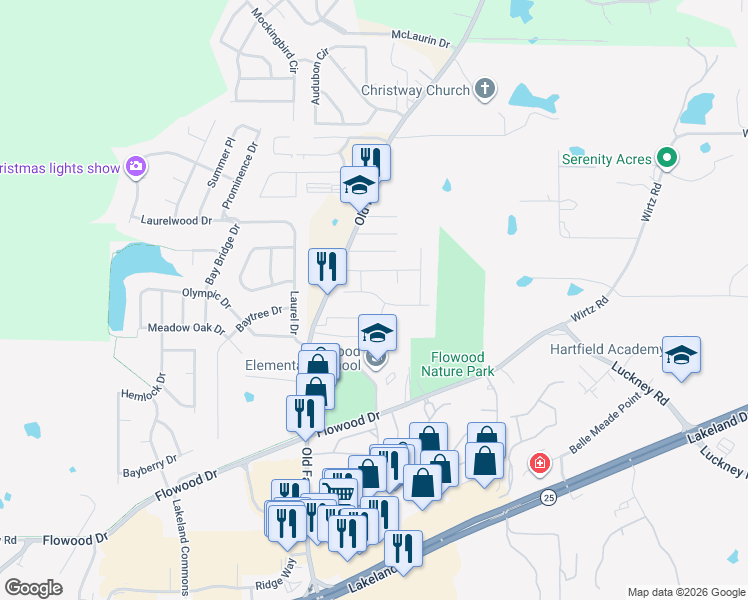 map of restaurants, bars, coffee shops, grocery stores, and more near 308 Longleaf Drive in Flowood
