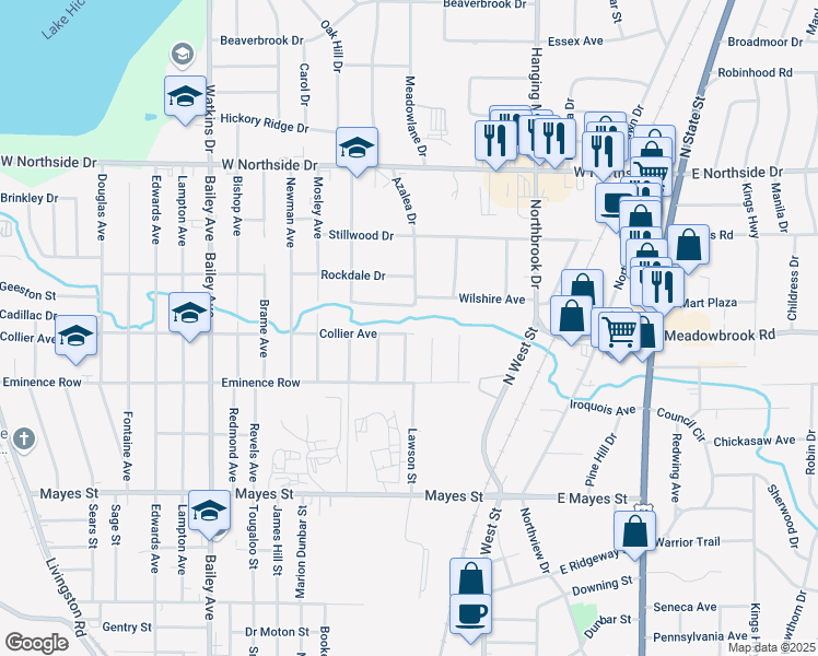 map of restaurants, bars, coffee shops, grocery stores, and more near 390 Collier Avenue in Jackson