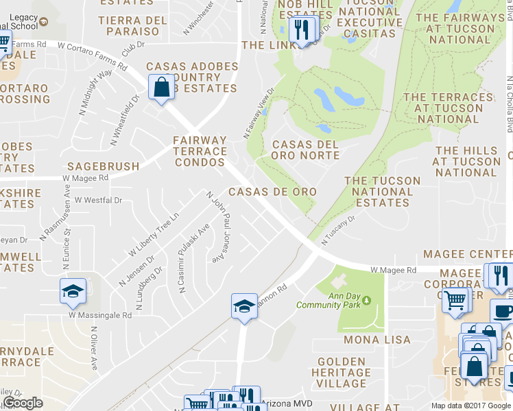 map of restaurants, bars, coffee shops, grocery stores, and more near 2850 West Medallion Drive in Tucson