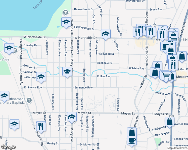 map of restaurants, bars, coffee shops, grocery stores, and more near 540 Collier Avenue in Jackson