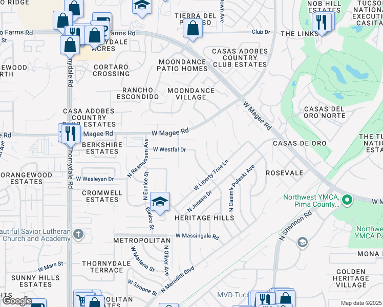 map of restaurants, bars, coffee shops, grocery stores, and more near 7911 North Hopdown Avenue in Tucson