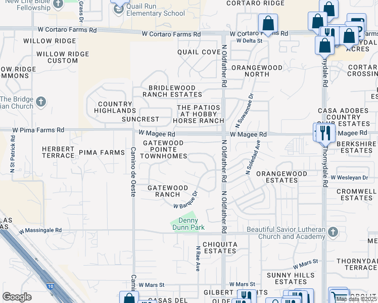 map of restaurants, bars, coffee shops, grocery stores, and more near 7918 N Roundstone Dr in Tucson