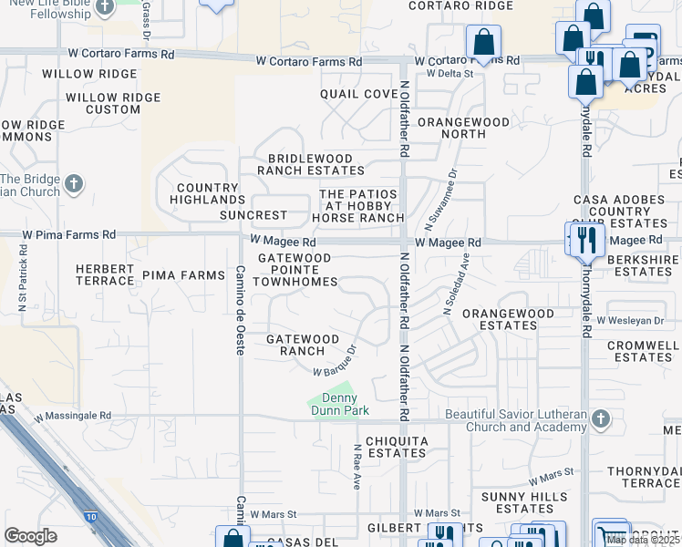 map of restaurants, bars, coffee shops, grocery stores, and more near 7918 North Roundstone Drive in Tucson
