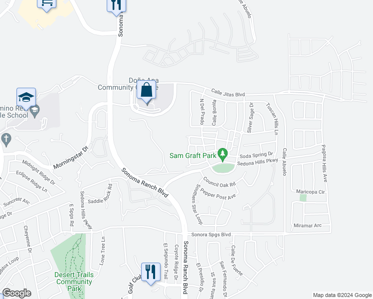 map of restaurants, bars, coffee shops, grocery stores, and more near 2423 Elena Way in Las Cruces