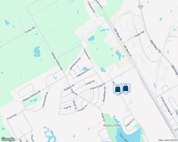 map of restaurants, bars, coffee shops, grocery stores, and more near 707 Oakmont Drive in Ennis