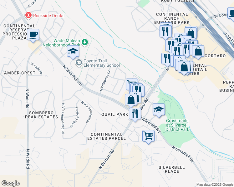 map of restaurants, bars, coffee shops, grocery stores, and more near 7925 North Panamint Drive in Tucson