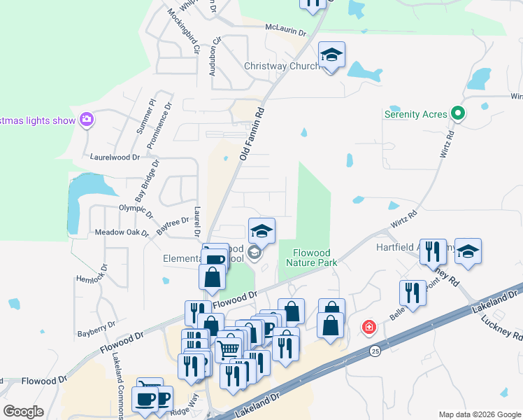 map of restaurants, bars, coffee shops, grocery stores, and more near 308 Longleaf Drive in Flowood