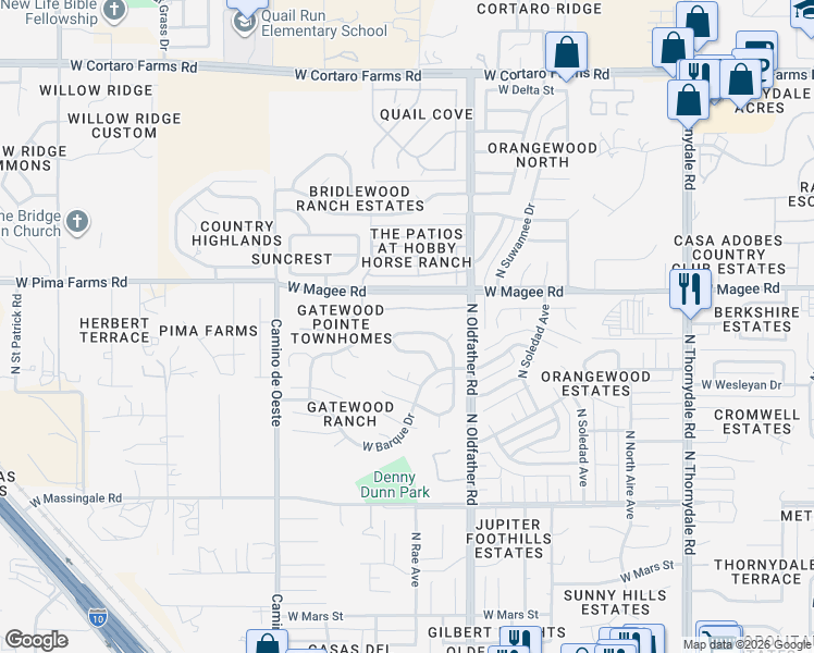 map of restaurants, bars, coffee shops, grocery stores, and more near 7914 North Roundstone Drive in Tucson