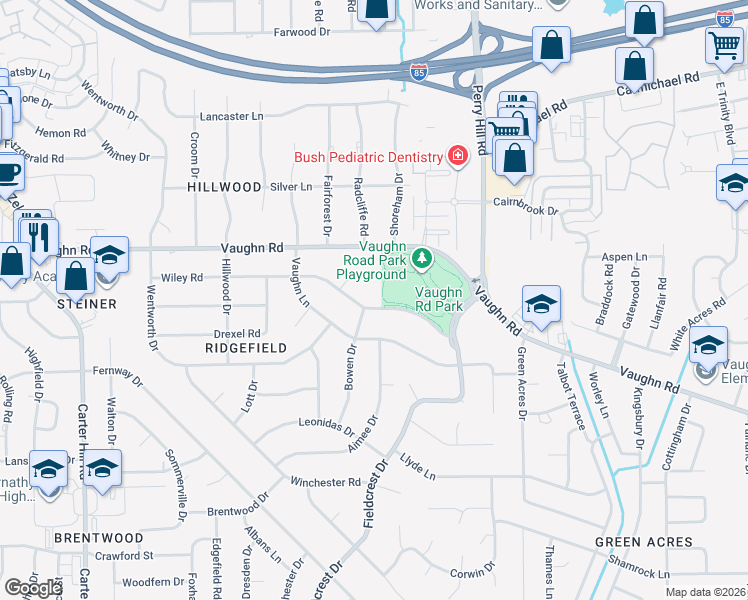map of restaurants, bars, coffee shops, grocery stores, and more near 3637 Wiley Road in Montgomery