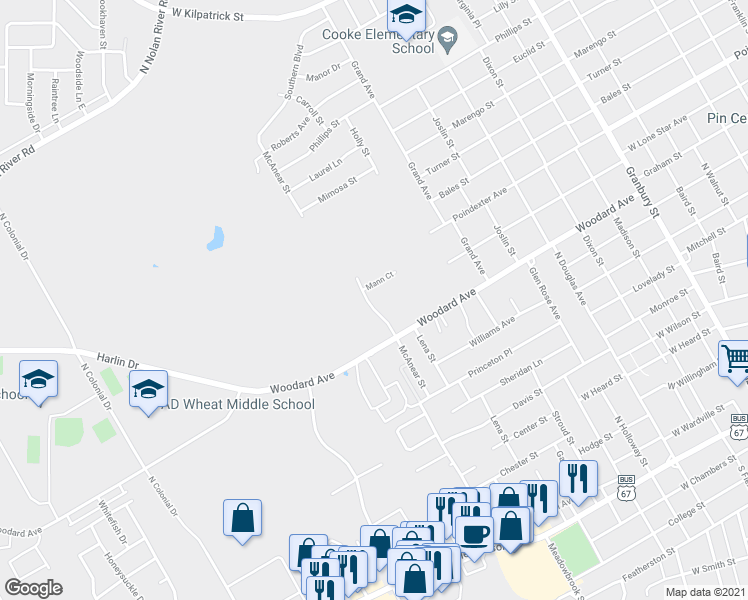 map of restaurants, bars, coffee shops, grocery stores, and more near 814 McAnear Street in Cleburne