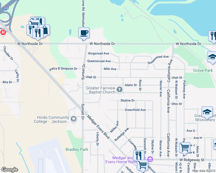 map of restaurants, bars, coffee shops, grocery stores, and more near 2729 Idaho Street in Jackson