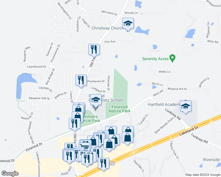 map of restaurants, bars, coffee shops, grocery stores, and more near 209 Pinevale Street in Flowood