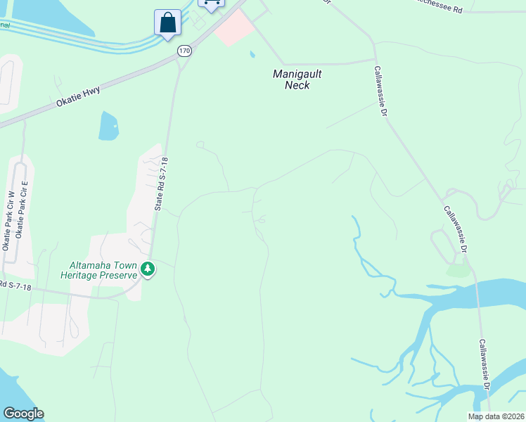 map of restaurants, bars, coffee shops, grocery stores, and more near 126 Heyward Point Road in Okatie