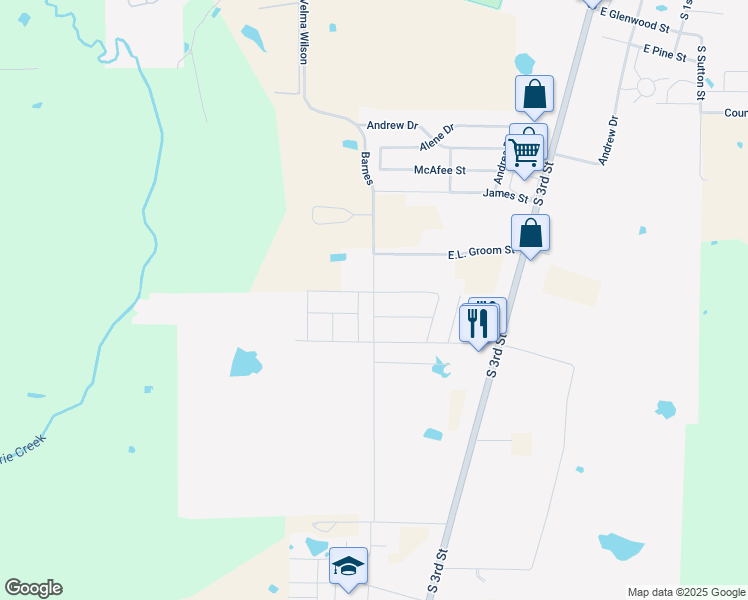 map of restaurants, bars, coffee shops, grocery stores, and more near Cottage Row in Mabank