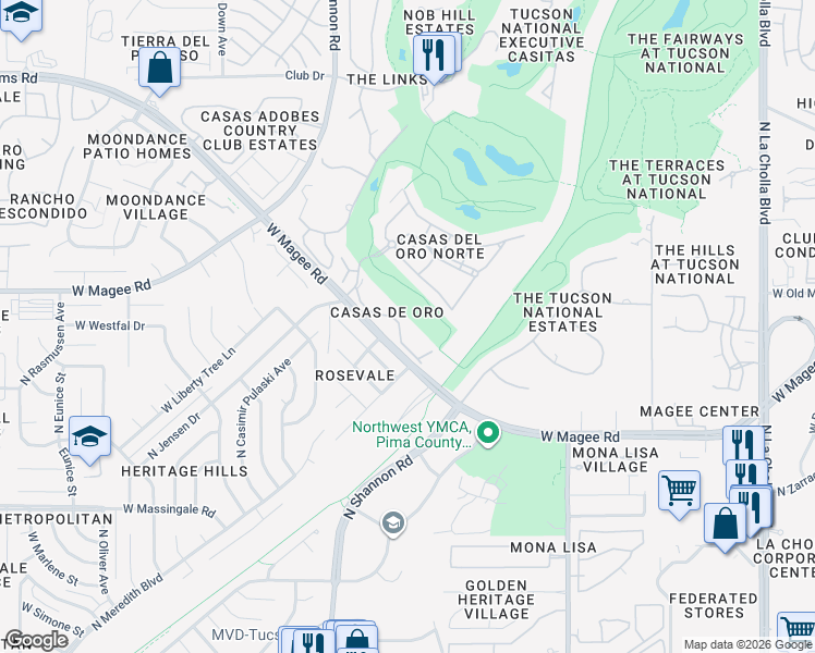 map of restaurants, bars, coffee shops, grocery stores, and more near 2738 West Magee Road in Tucson