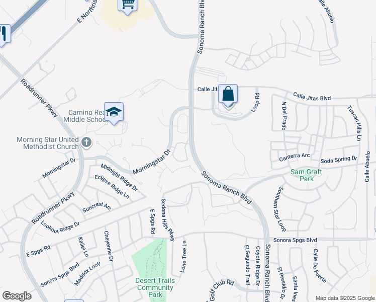 map of restaurants, bars, coffee shops, grocery stores, and more near 3650 Morningstar Drive in Las Cruces