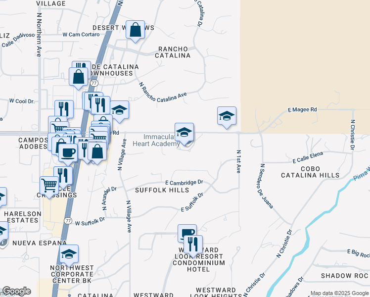 map of restaurants, bars, coffee shops, grocery stores, and more near 410 E Magee Rd in Oro Valley