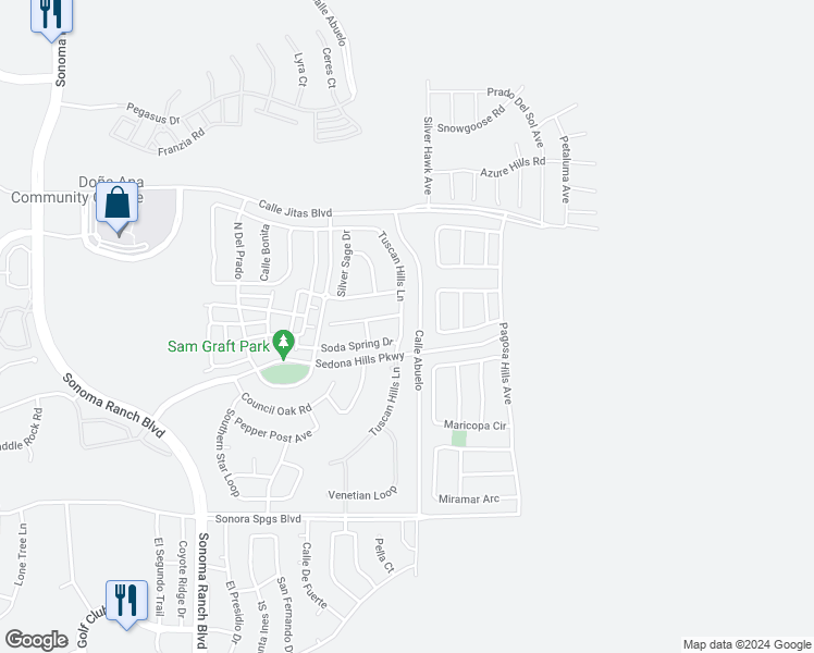map of restaurants, bars, coffee shops, grocery stores, and more near 2418 Tuscan Hills Lane in Las Cruces