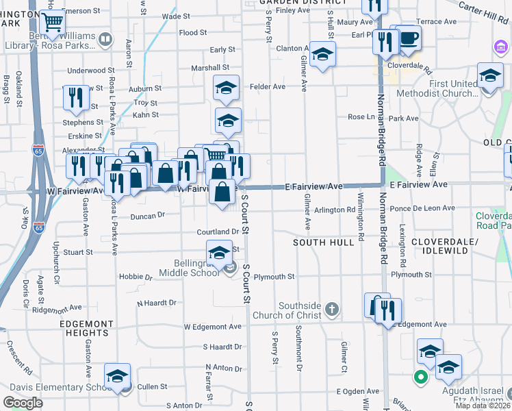 map of restaurants, bars, coffee shops, grocery stores, and more near 42 Arlington Road in Montgomery