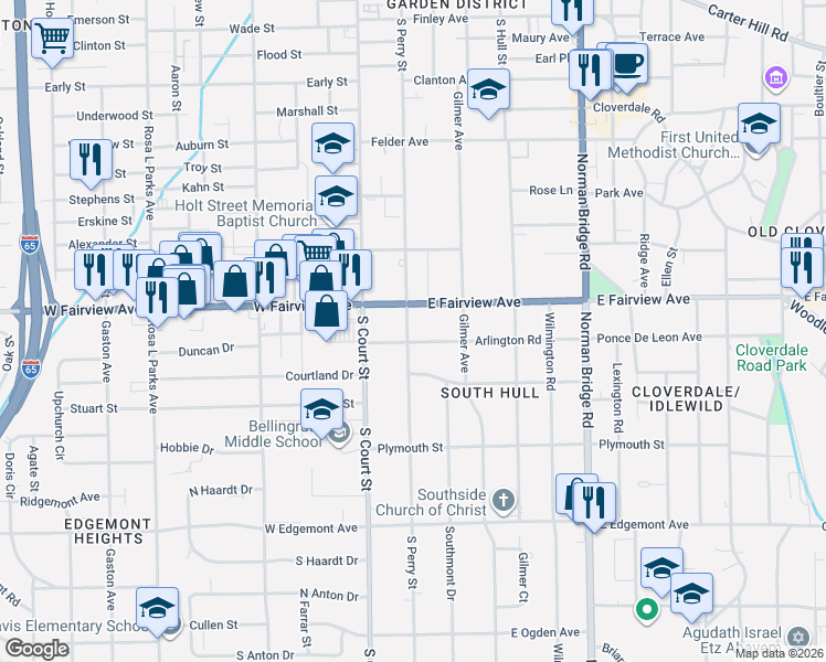 map of restaurants, bars, coffee shops, grocery stores, and more near 42 Arlington Road in Montgomery